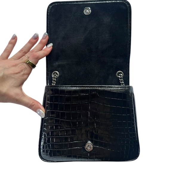 Saint Laurent Black Croc-Embossed Leather Crossbody Bag - Picture 11 of 15